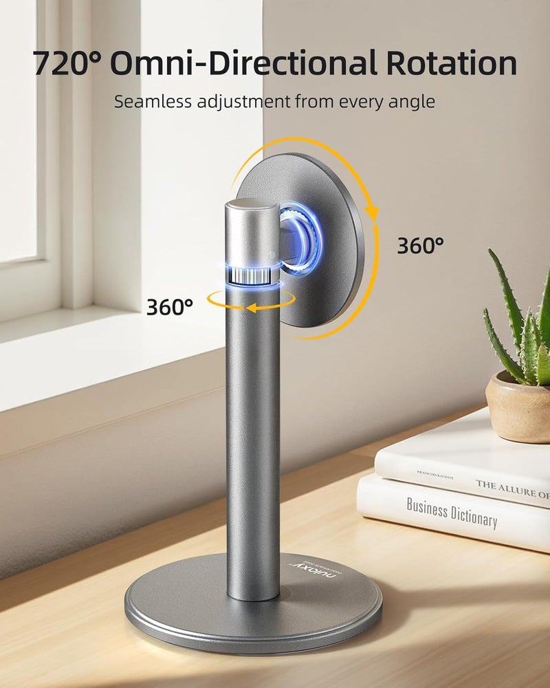 nulaxy حامل هاتف مغناطيسي كامل من الألمنيوم مع حلقة معدنية، حامل هاتف دوار 360 درجة للمكتب، ملحقات مكتب المكتب، حامل هاتف قابل للتعديل متوافق مع جميع الهواتف، رمادي - Image 3